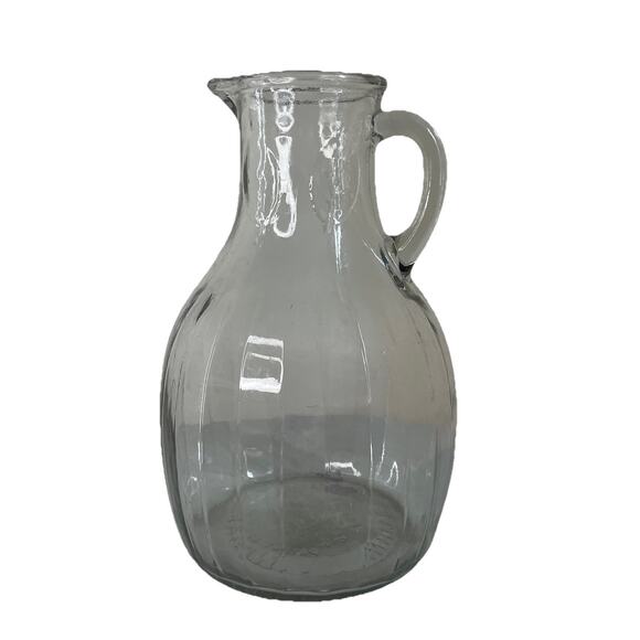 VTG 30s White House Vinegar Ribbed Glass Pitcher Jug Leaf Pattern #679-7 Handle - Picture 1 of 10